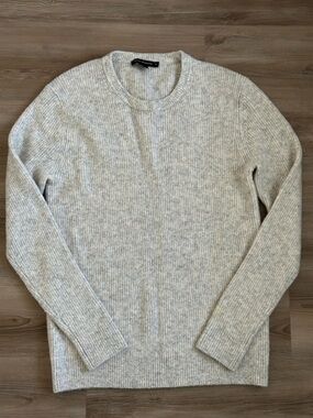 French Connection Light Heather Gray Ribbed Crewneck Sweater